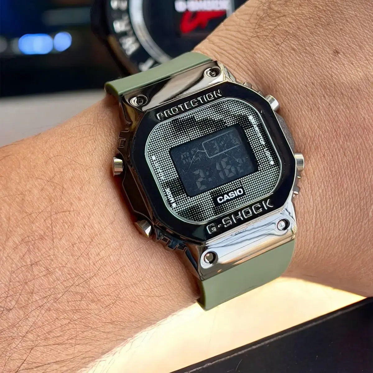 Oshg Green Silicone Strap Black Digital Square Dail Water Resistance Sports Watch 988415