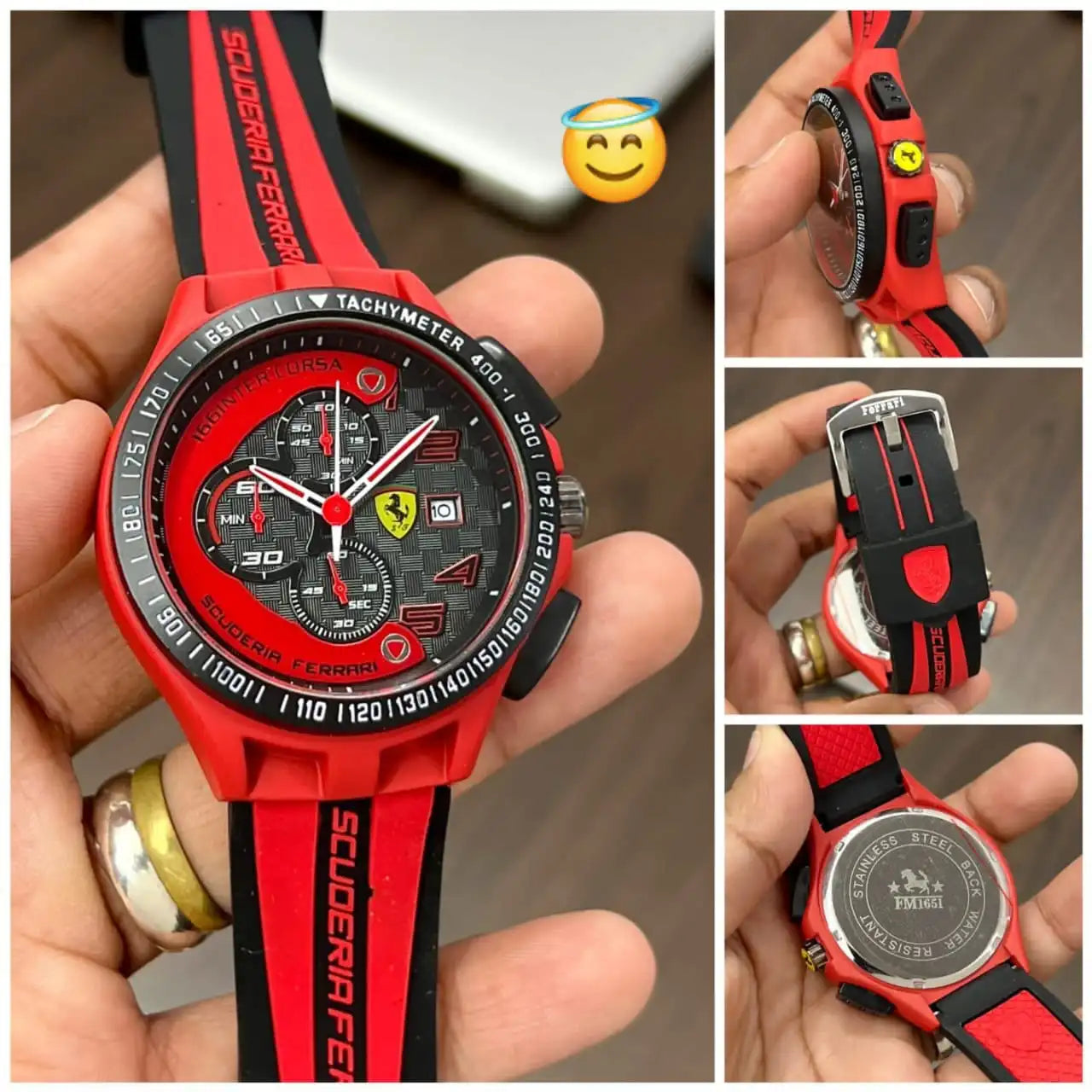 REF Black Red Silicone Strap Black Red Dial Men’s Watch 988419