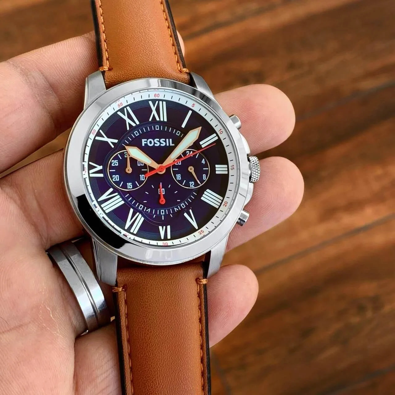 Sof Tan Strap Blue White Dial Chrono working Men Watch