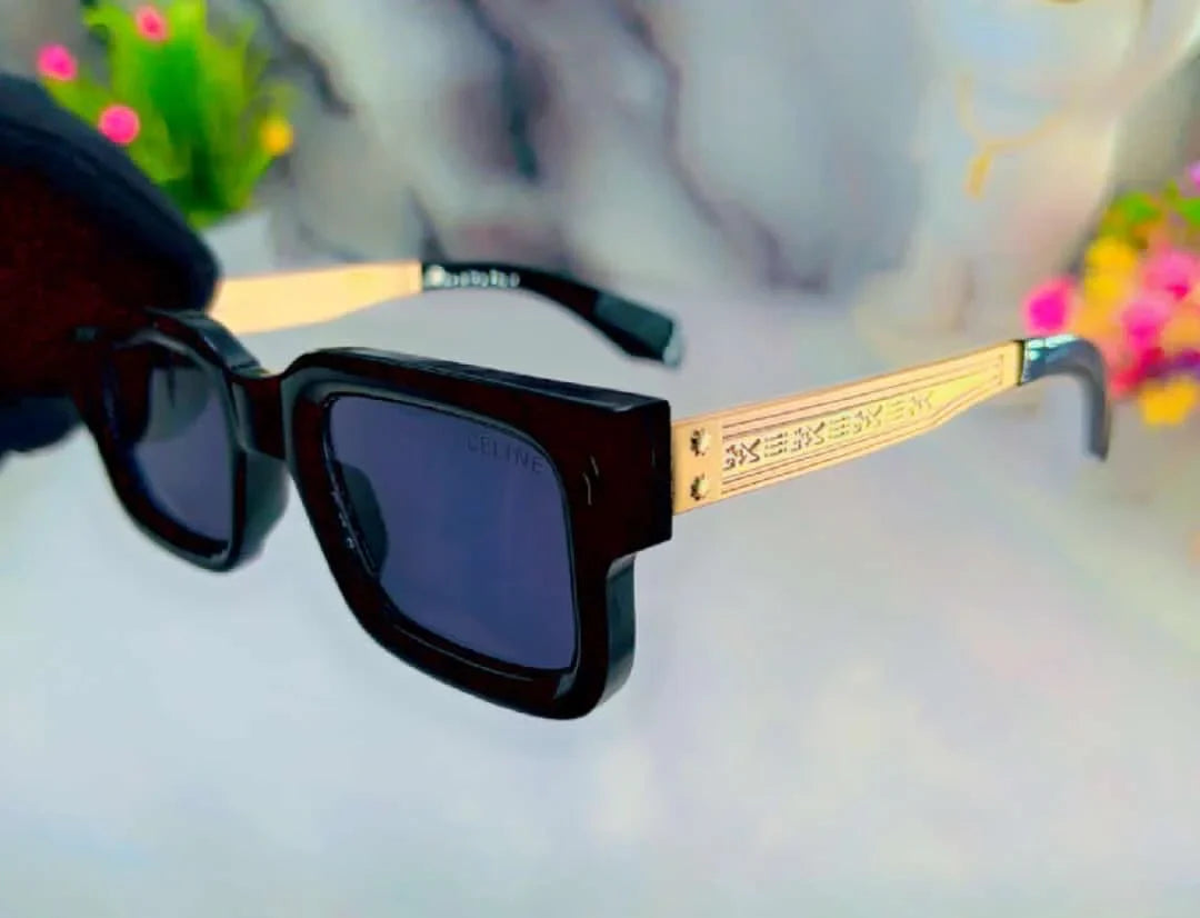 LEC Black Golden Frame Black Shade Unisex Sunglasses ZS98159 54 17-143