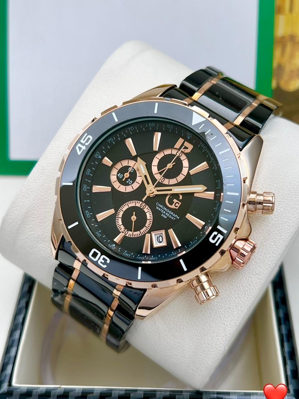 EUG Black Ceramic Copper Chain Copper Black Dial Chronograph Working Premium Quality Men’s Watch 989833