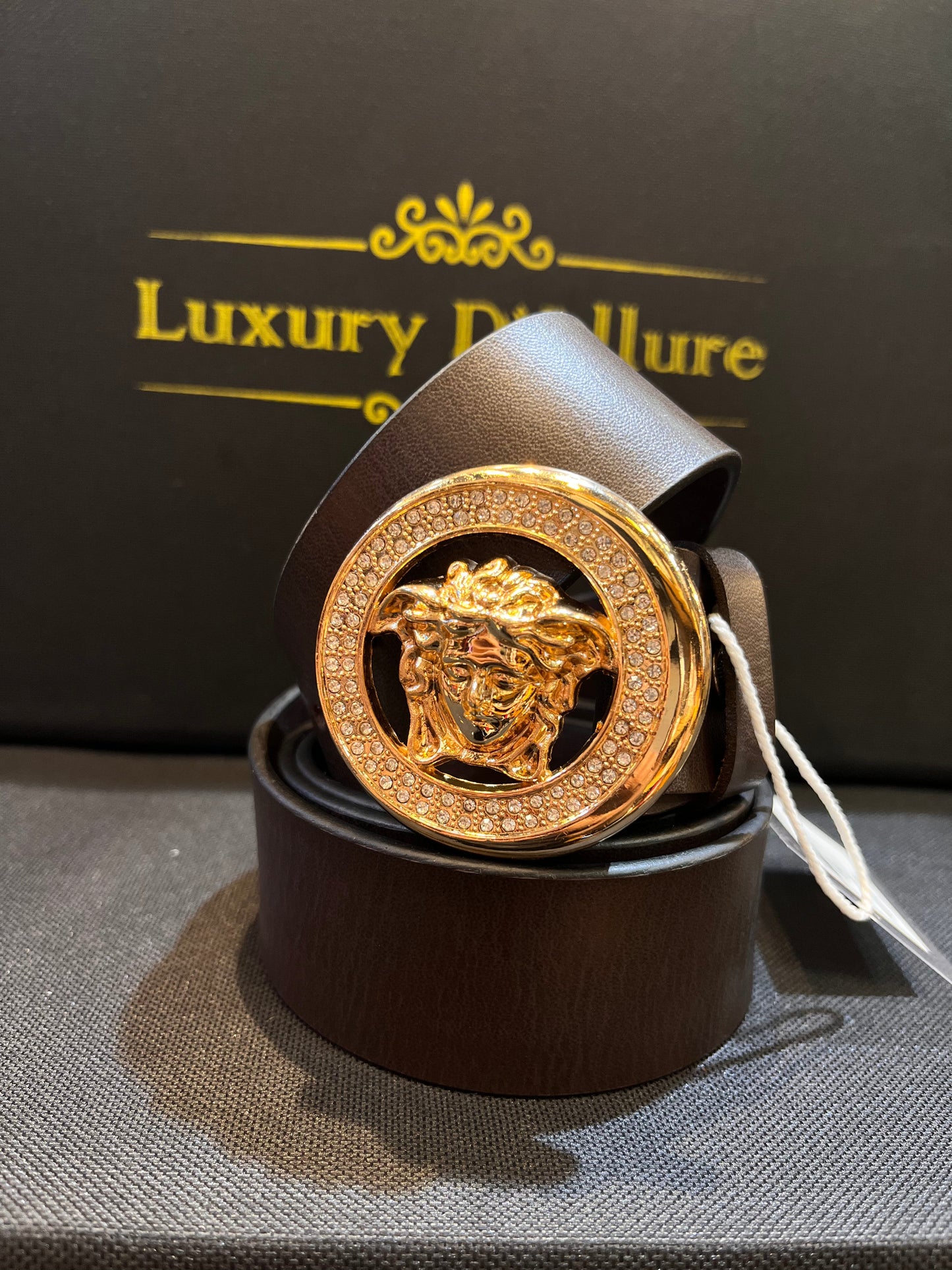 Rev Ver Brown Strap Gold Stud Buckle Men’s Belt 64633