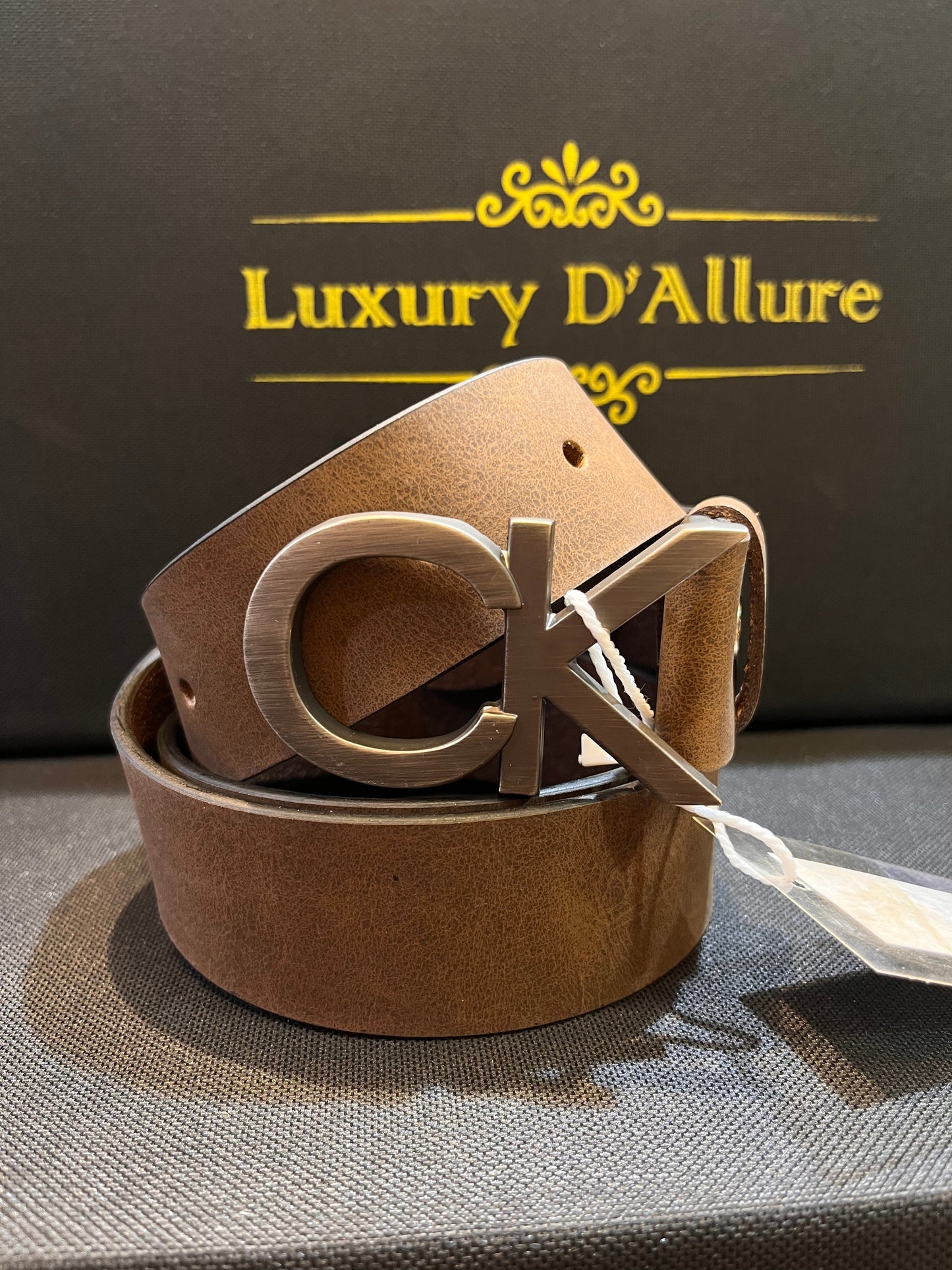Cal Lac Kc Brown Strap Silver Graise Buckle Men’s Belt 64625