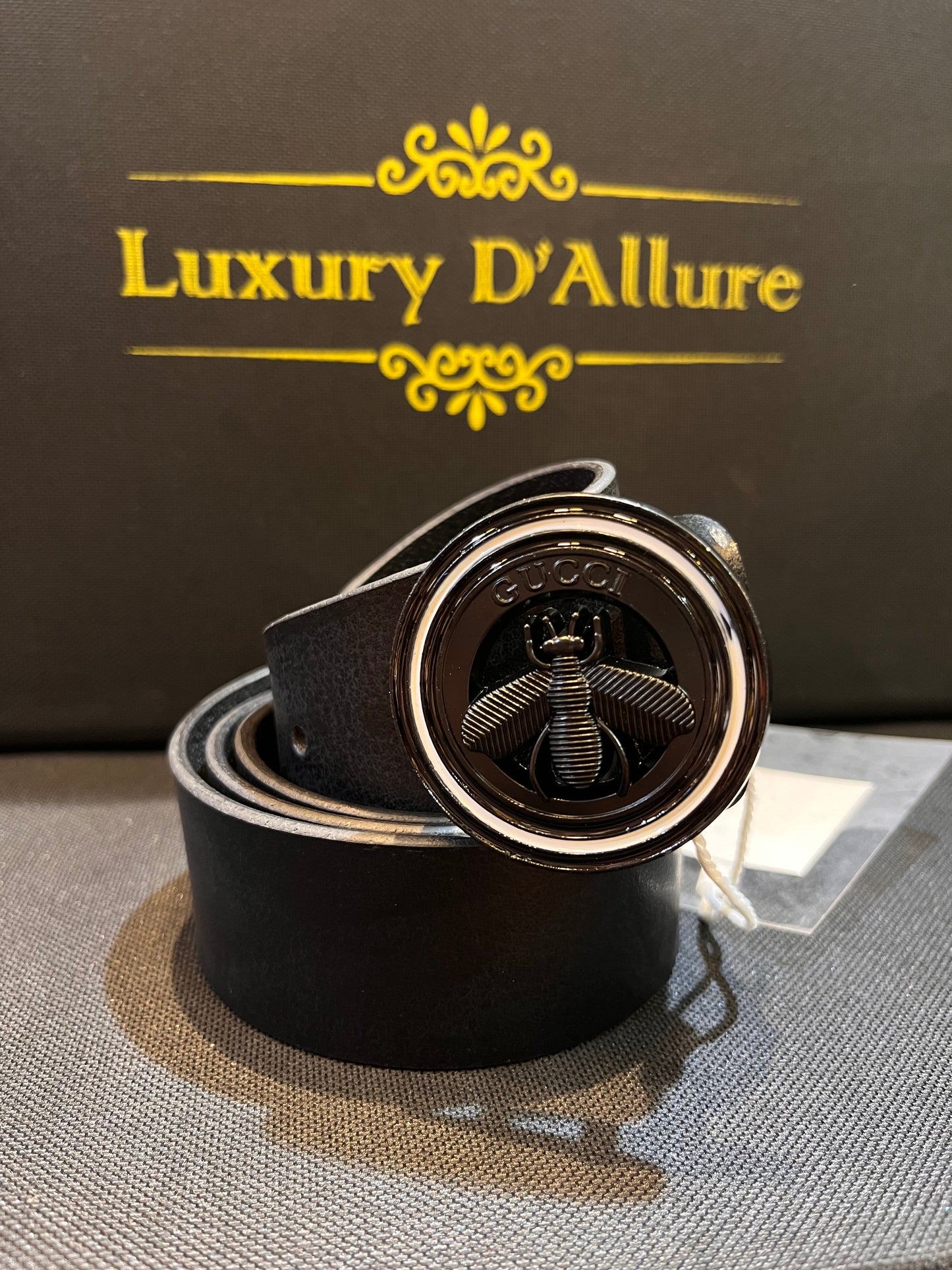 Cug Guc Black Strap Black White Buckle Men’s Belt 64623