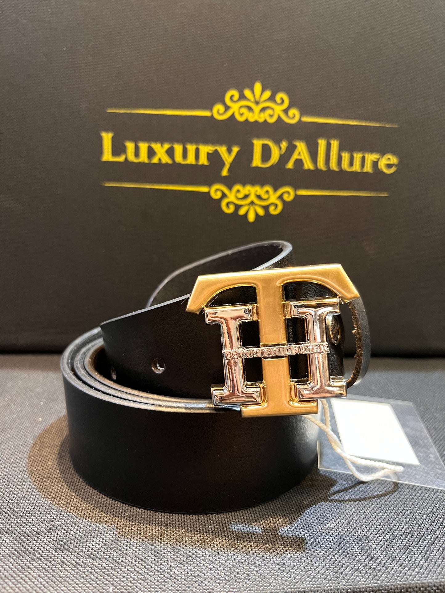 Mot Tom Black Strap Gold Silver Buckle Men’s Belt 64649