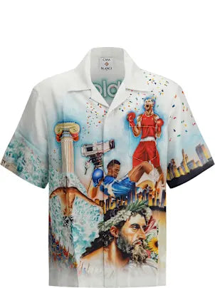 Casablanca Shirt White Blue Red Print Half Sleeve H99910