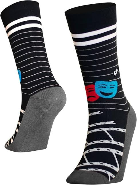 PAPA SOCKS Black Colour Red & Blue Face Print Premium Quality Full Unisex Socks 989957