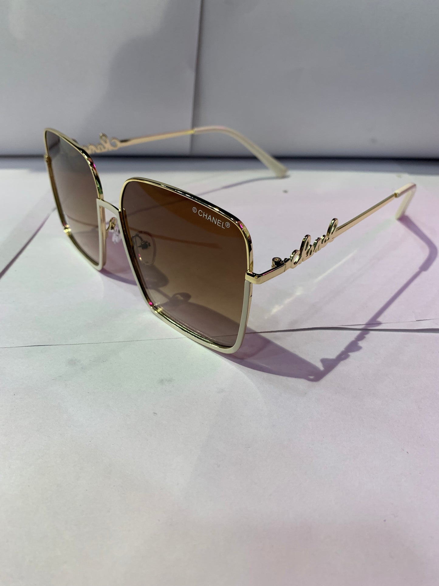 AHC Golden Off White Frame Brown Shade Unisex Branded Sunglasses SUN2025
