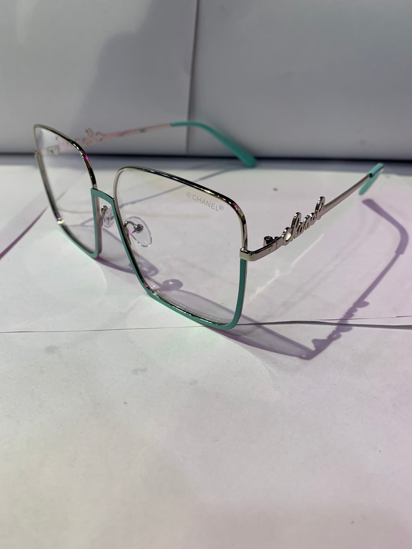 AHC Silver Teal Frame Transparent Shade Unisex Branded Sunglasses SUN2025