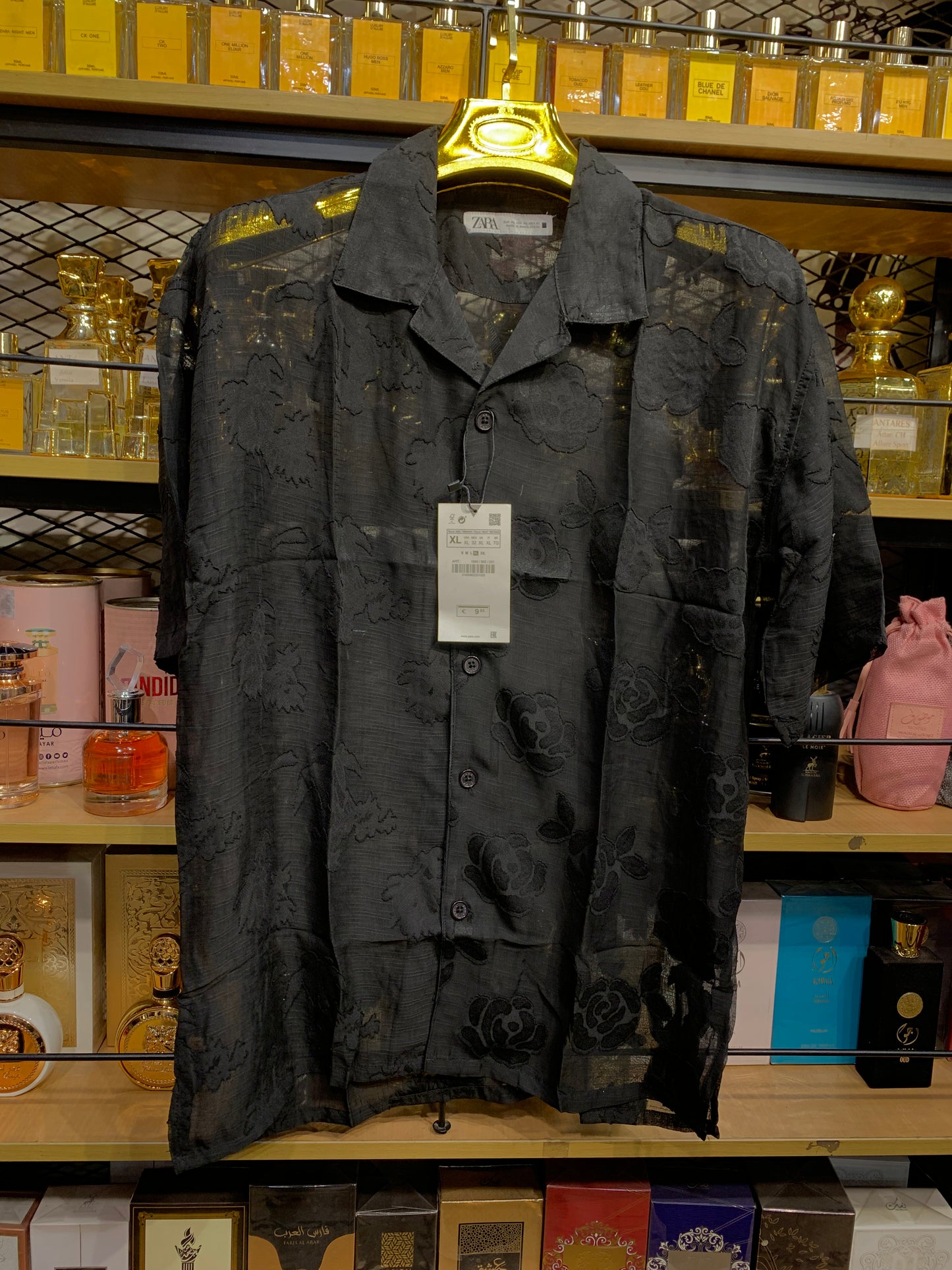 RAZ Black Colour With Net Fabric Flower Embroidered Half Sleeve Shirt 988681