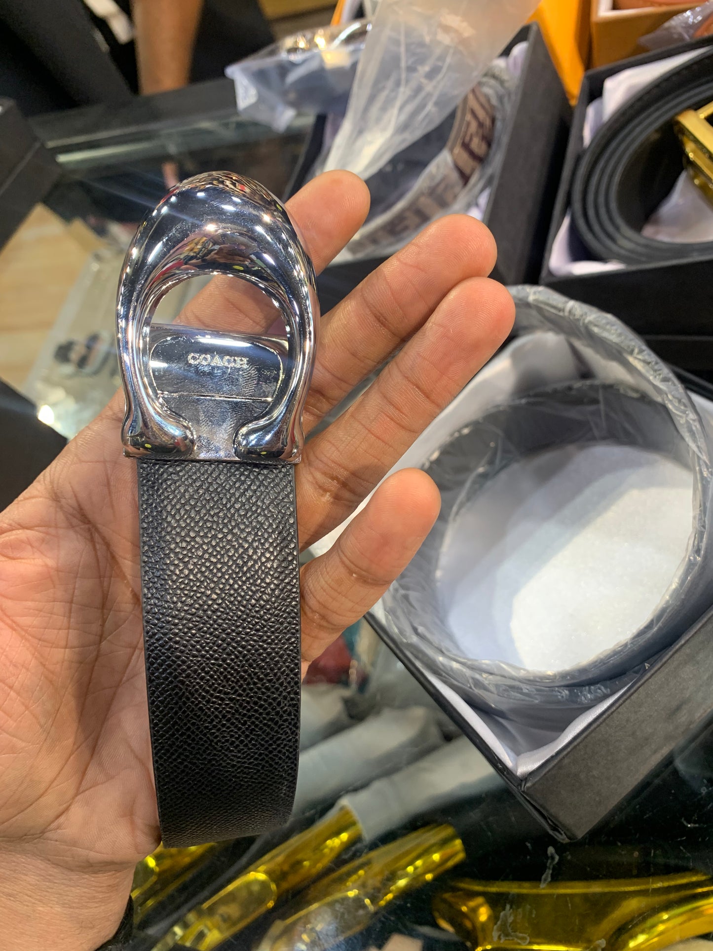 AOC Silver Buckle Black Brown Double Side Strap Imported Italian Leather Men’s Belts 988748
