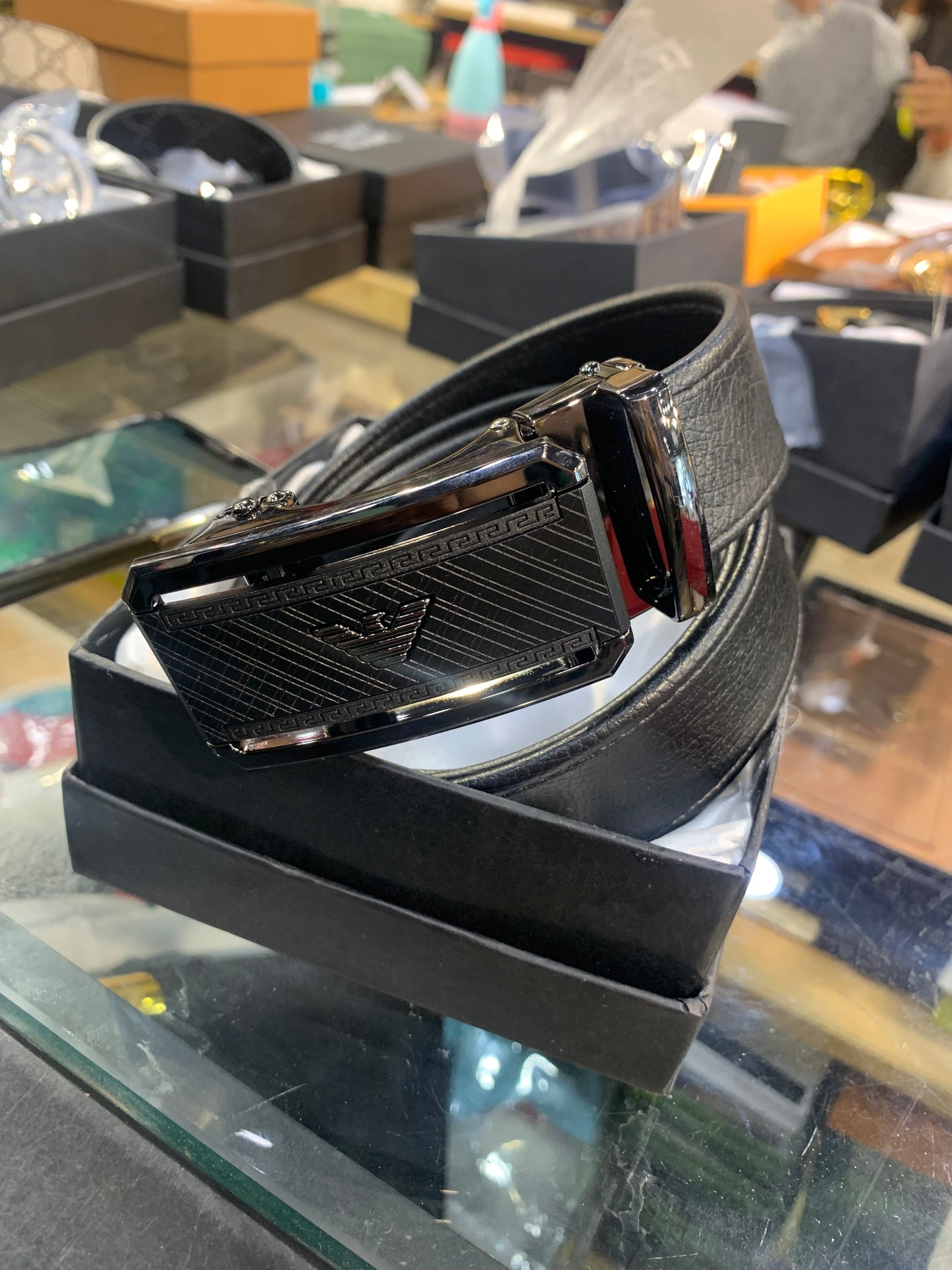 MRA Black Buckle Black Strap Autolock Imported Italian Leather Men’s Belts 988752