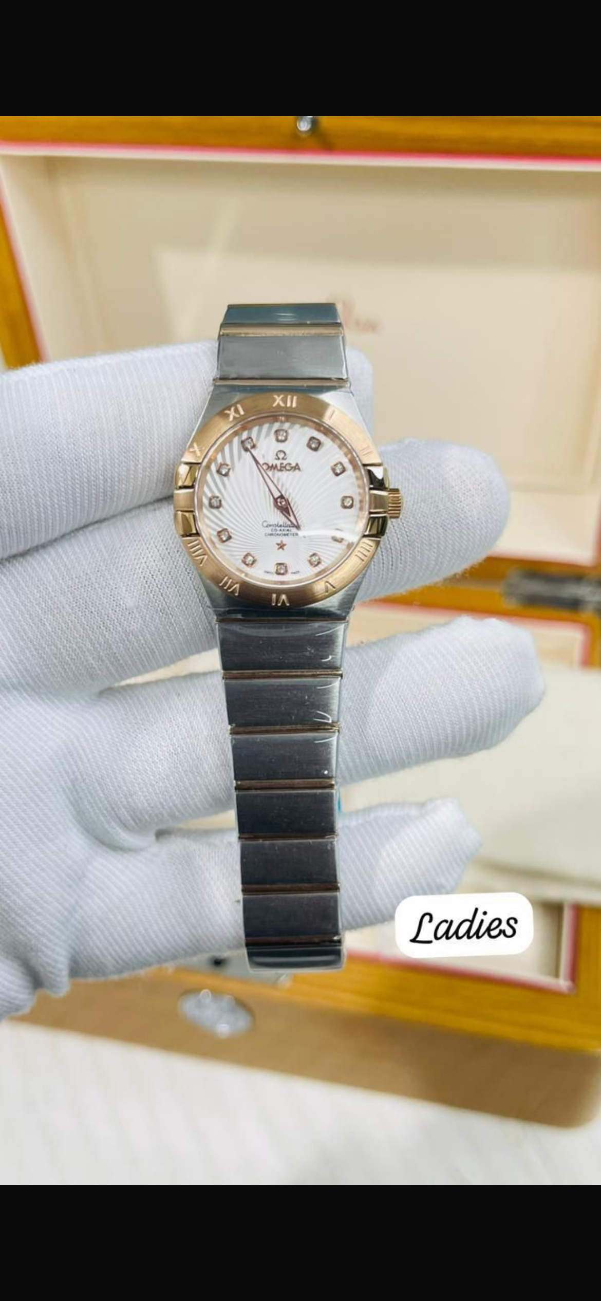 EMO Silver Copper Chain Copper Ring Stud White Dial Premium Quality Ladies Watch 990296