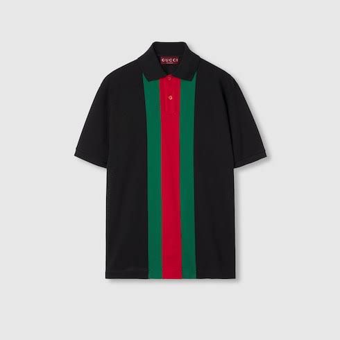 CUG GUC Black Colour Red Green Stripe Imported Collar Men’s T Shirt 988813