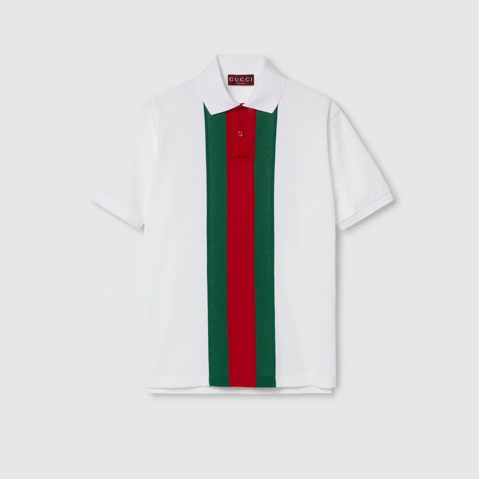 CUG GUC White Colour Red Green Stripe Imported Collar Men’s T Shirt 988812