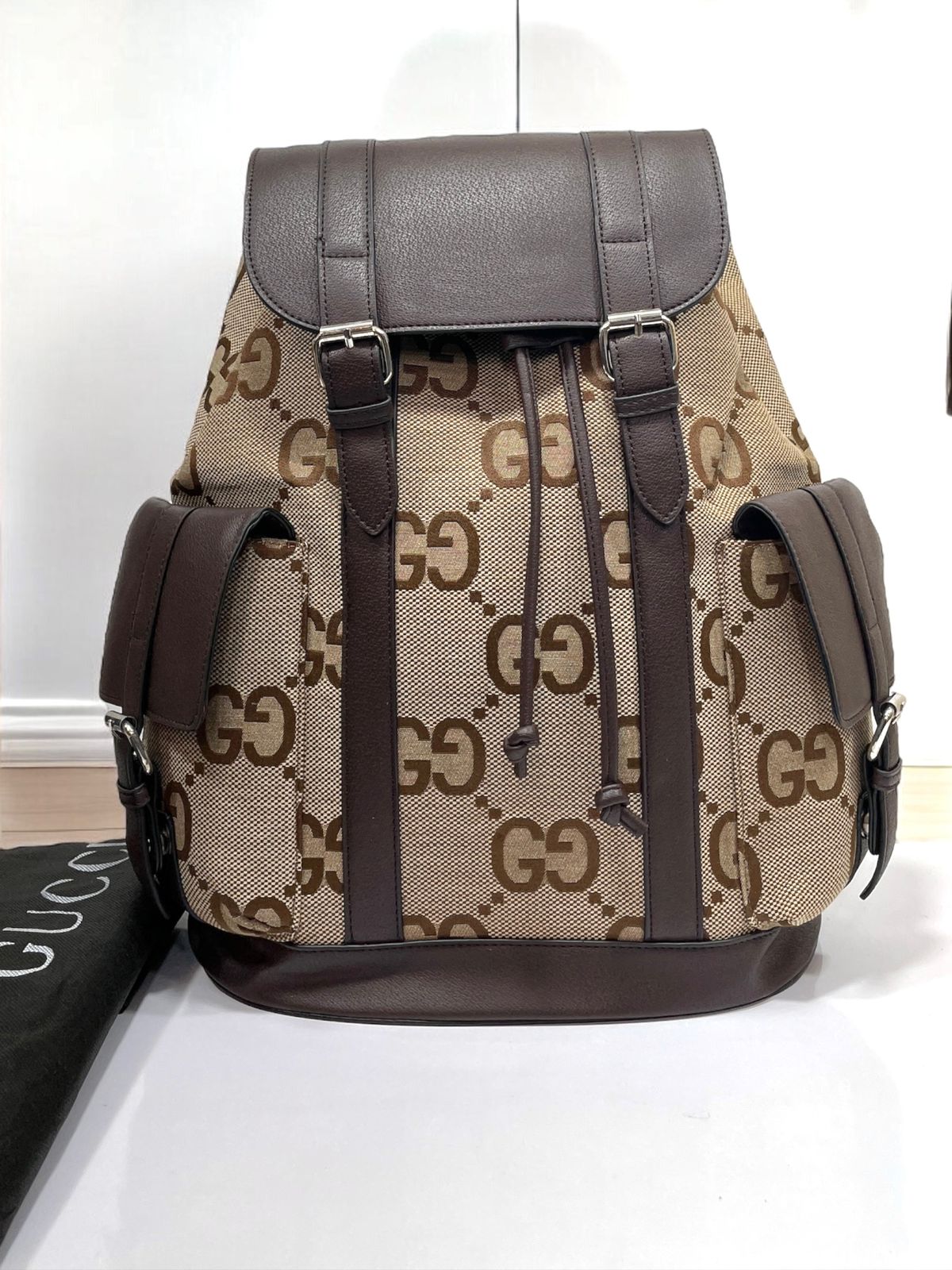 CUG GUC Beige Brown Colour GG Print Unisex Backpack 8017