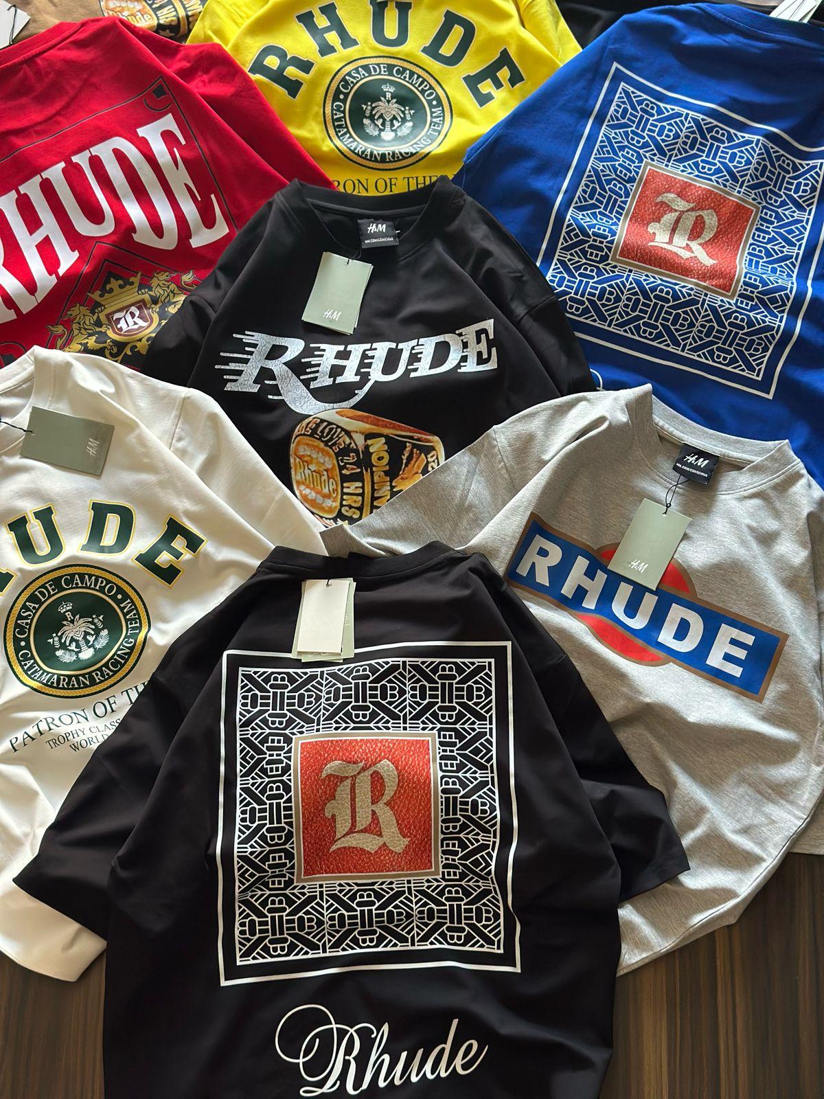 M&H Rhude Sky Blue Colour Black Print Regular Fit Man’s T Shirt 988857