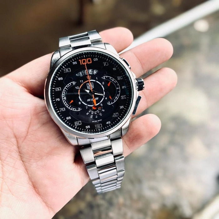 Gat Silver Chain Black Dial Chrono Working Men’s Watch 401215