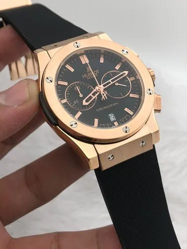 BUH HUB Black Silicone Strap Copper Ring Black Dial Men Watch 901198