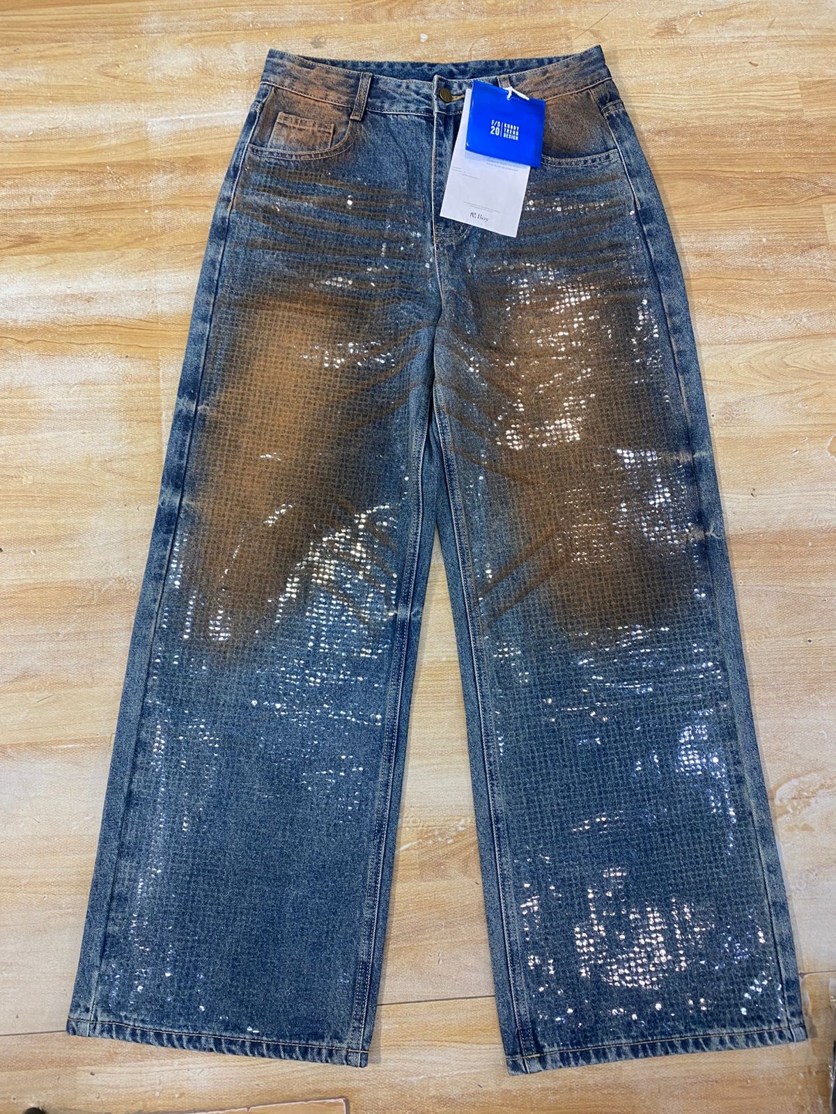 Snack Design Shiny Pettern Blue Colour Orange Shade Imported Premium Quality Men’s Jeans 0606