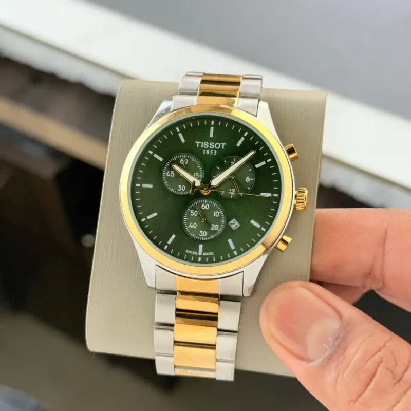 SIT TIS Silver Golden Chain Green Dial Mens Watch 989306