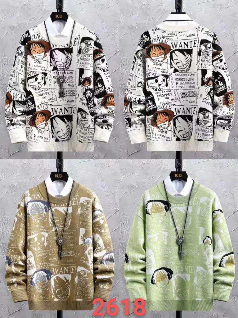 White Colour With Anime Print Premium Quality Oversized Unisex Sweater 93315