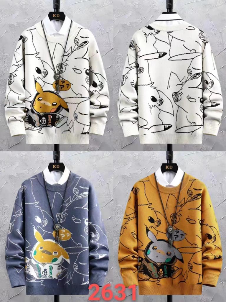 Blue Colour With Pikachu Print Premium Quality Oversized Unisex Sweater 93313