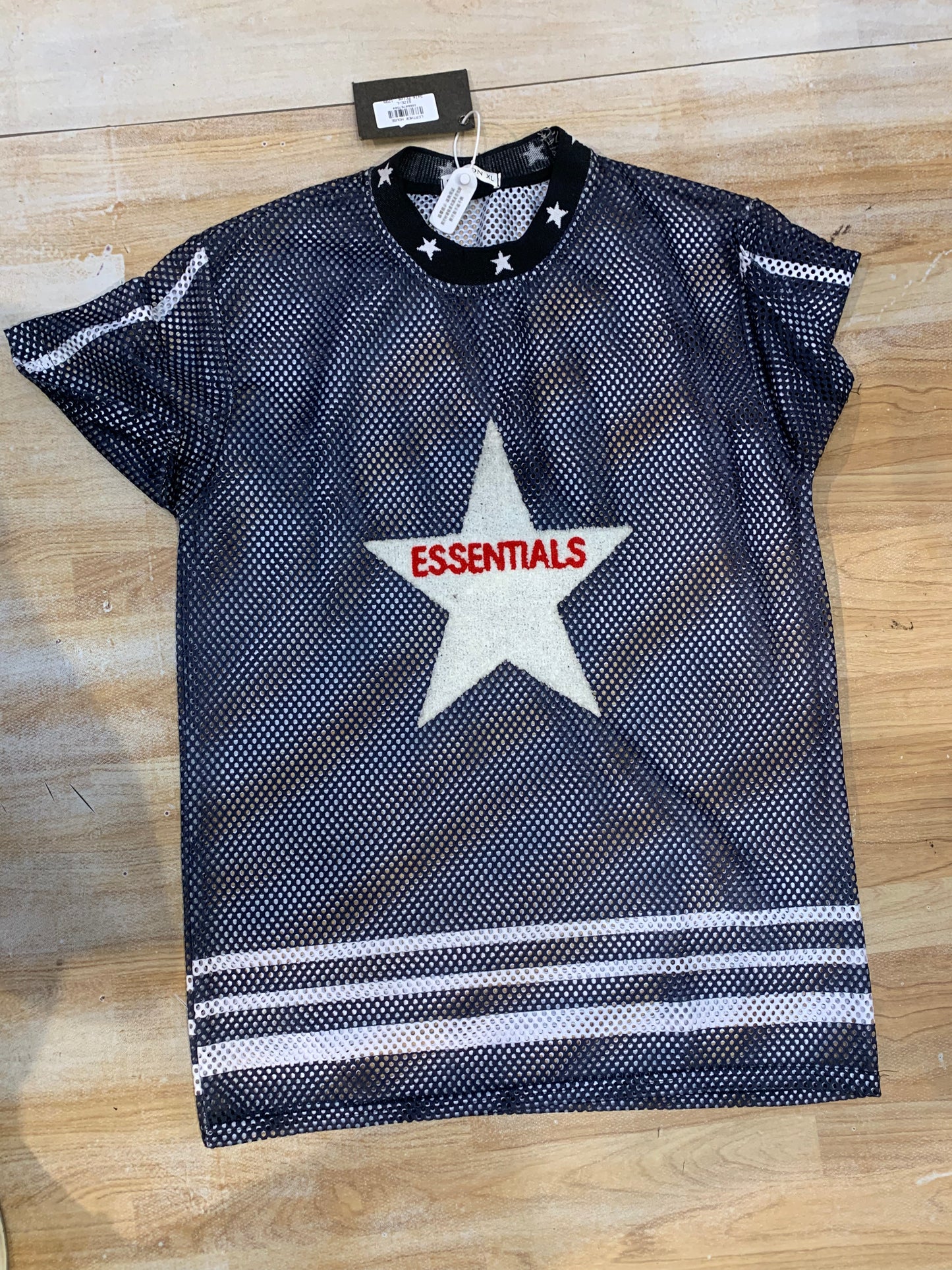 FASHION ESS STAR Embroidered Navy White Colour Net Style Unisex T Shirt 989431