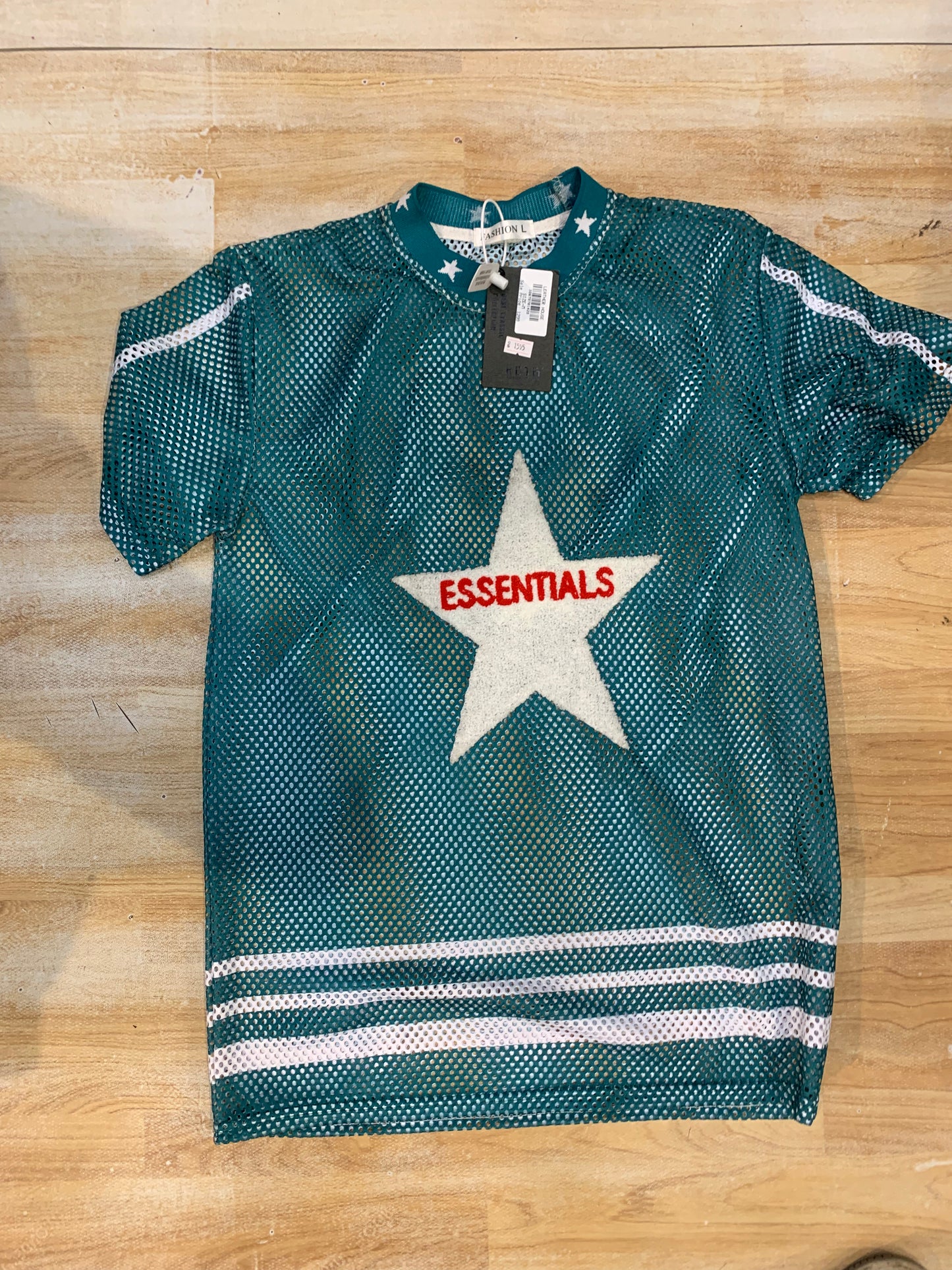 FASHION ESS STAR Embroidered Green White Colour Net Style Unisex T Shirt 989429