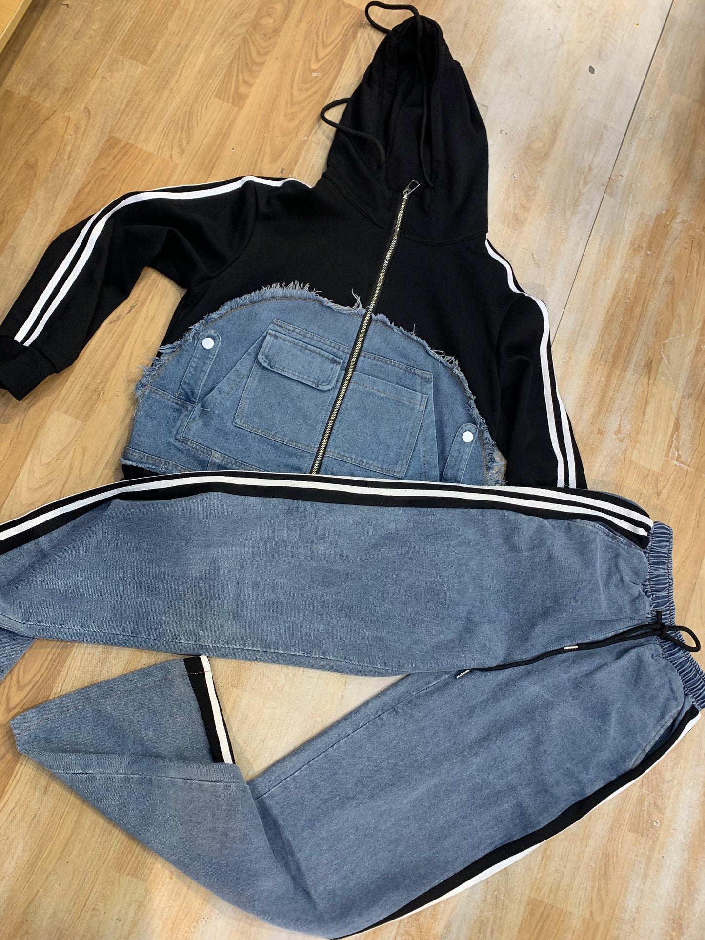 Black Blue Denim Hoodie Style Premium Quality Importe Unisex Coord Set 989440