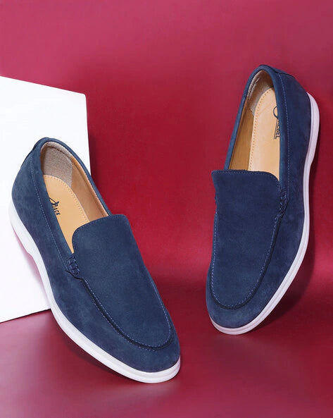 LP Lor Blue Suede Leather White Sole Formal Loafer Shoes 2406