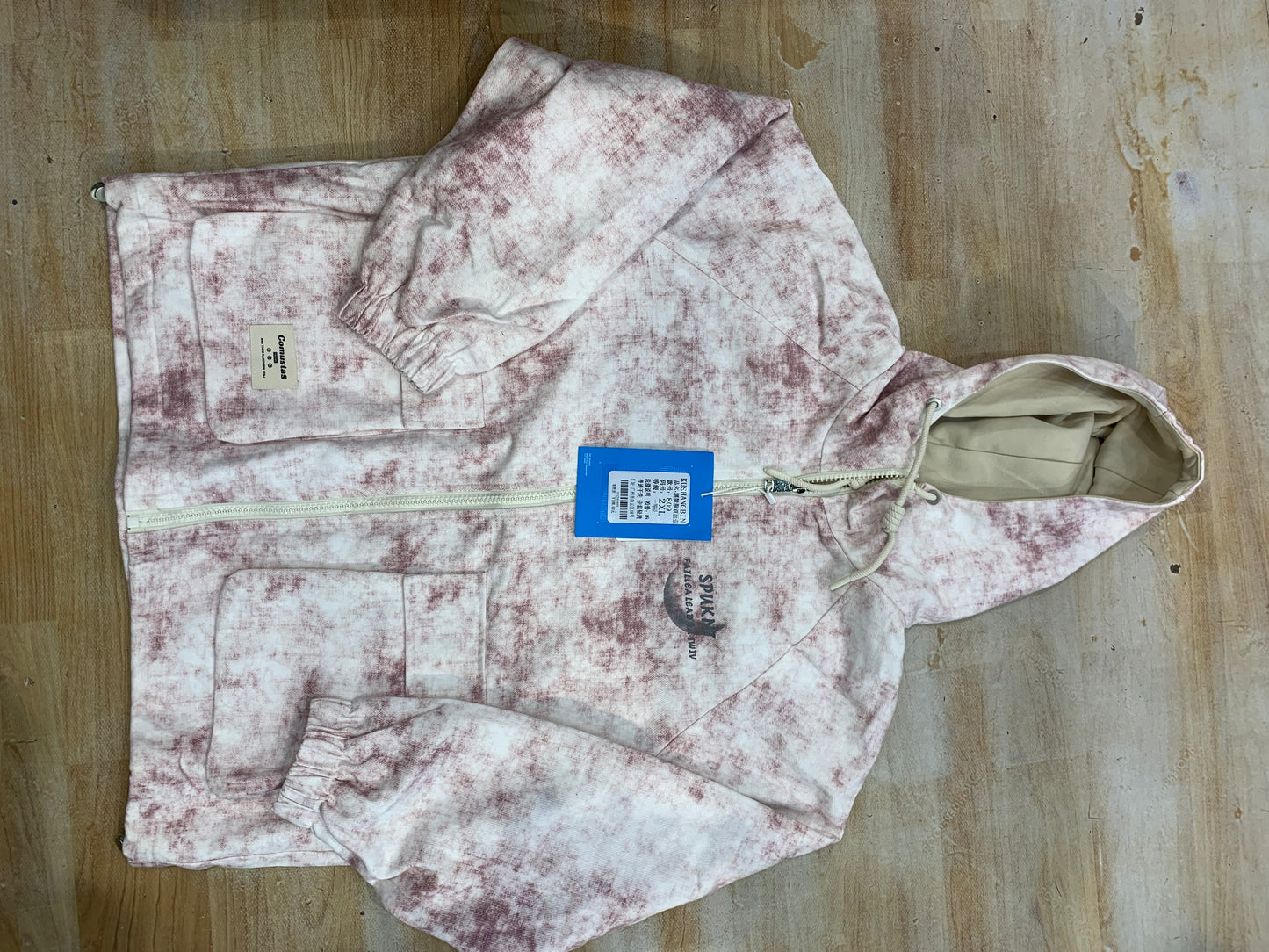 SPUKNT Pink White Cloud Print Full Sleeve Hooded Jacket 809