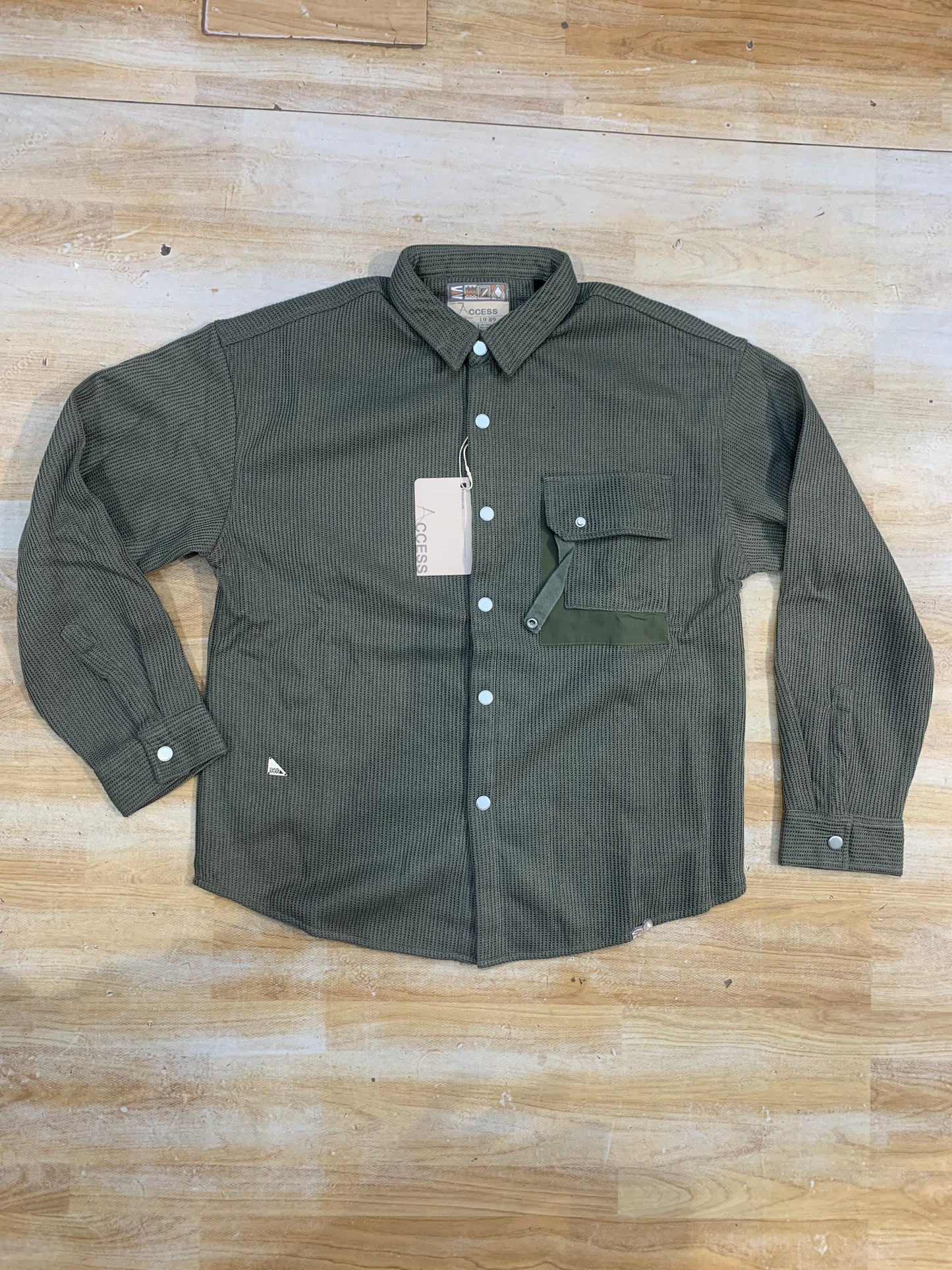 ACCESS Green Colour Corduroy Front Pocket Imported Shacket SIWN-19