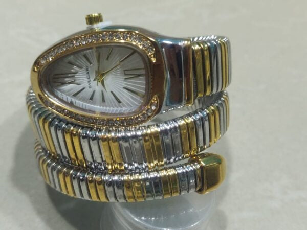 LVB Golden Silver Snake Chain Ladies Stud White Dial Watch 990233