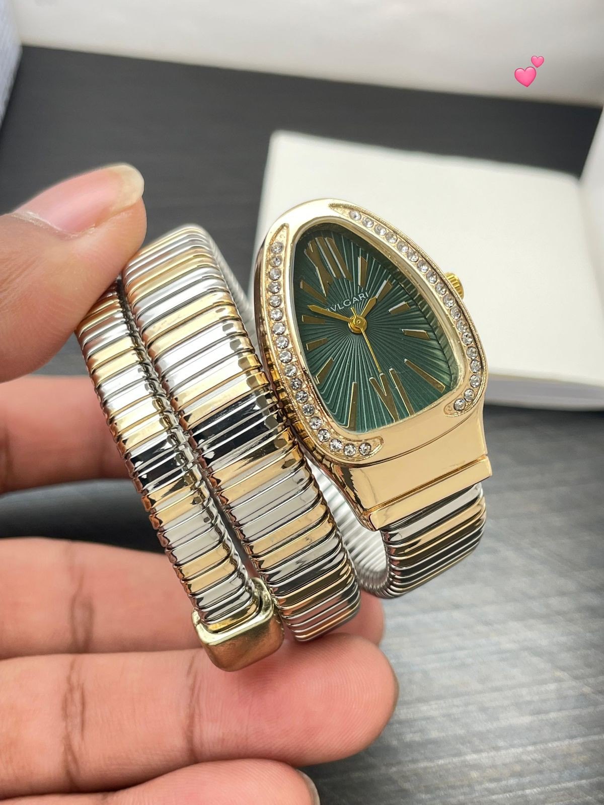 LVB Golden Silver Snake Chain Ladies Stud White Dial Watch 990234