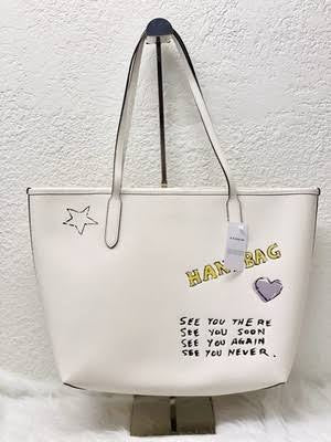 AOC WHITE Colour Genuine Leather With Sketch Print Heavy Premium Quality Tote Bag 30040-1L