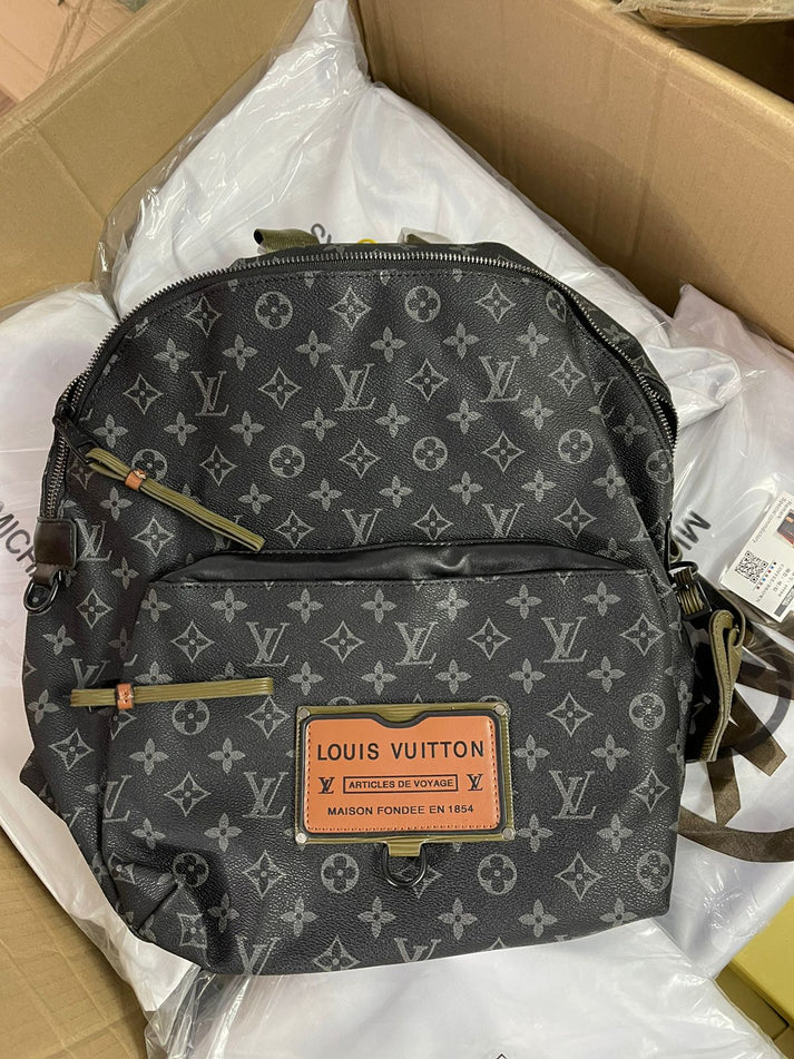 VL LOU UOL Black Olive Colour Monogram Print Imported Quality Backpack 6774
