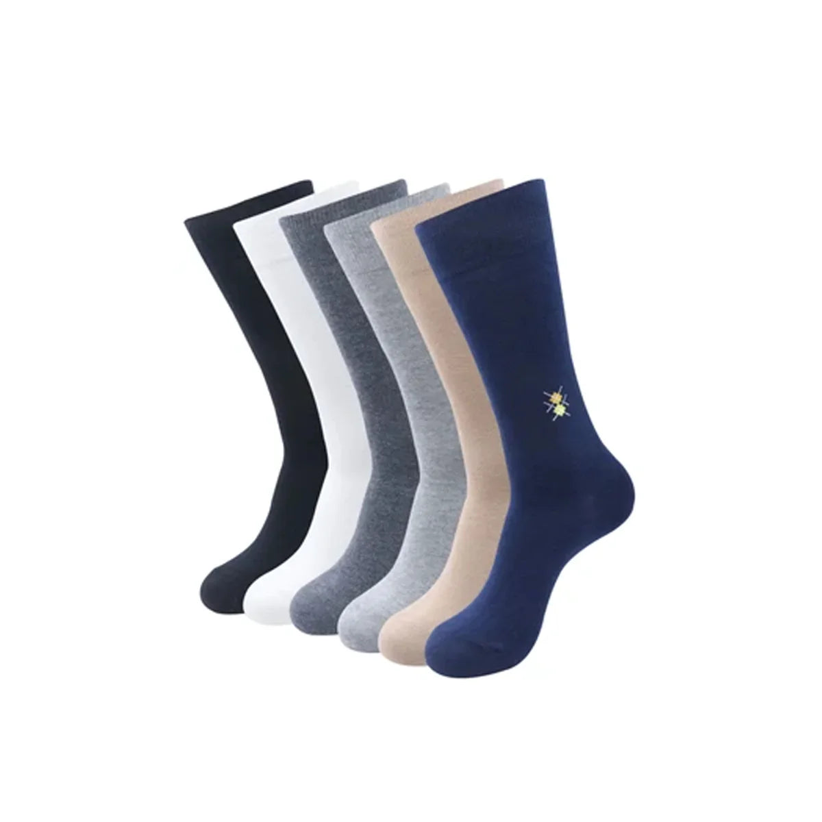 BALENZIA MEN'S MOTIF COTTON CREW SOCKS- (PACK OF 6 PAIRS/1U) (BLACK,BEIGE,NAVY,D.GREY,L.GREY,WHITE)
