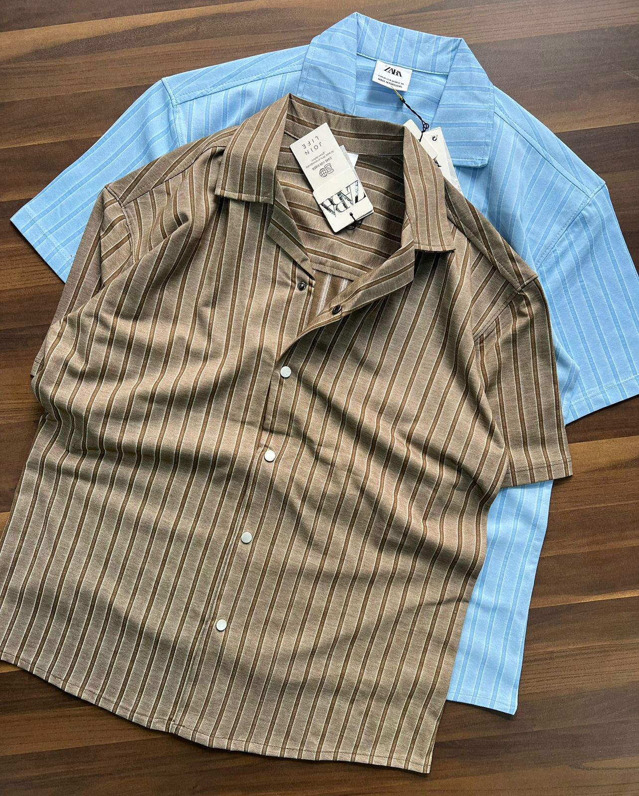 ZR Khaki Clour Line Design Premium Quality Half Shirt 66107
