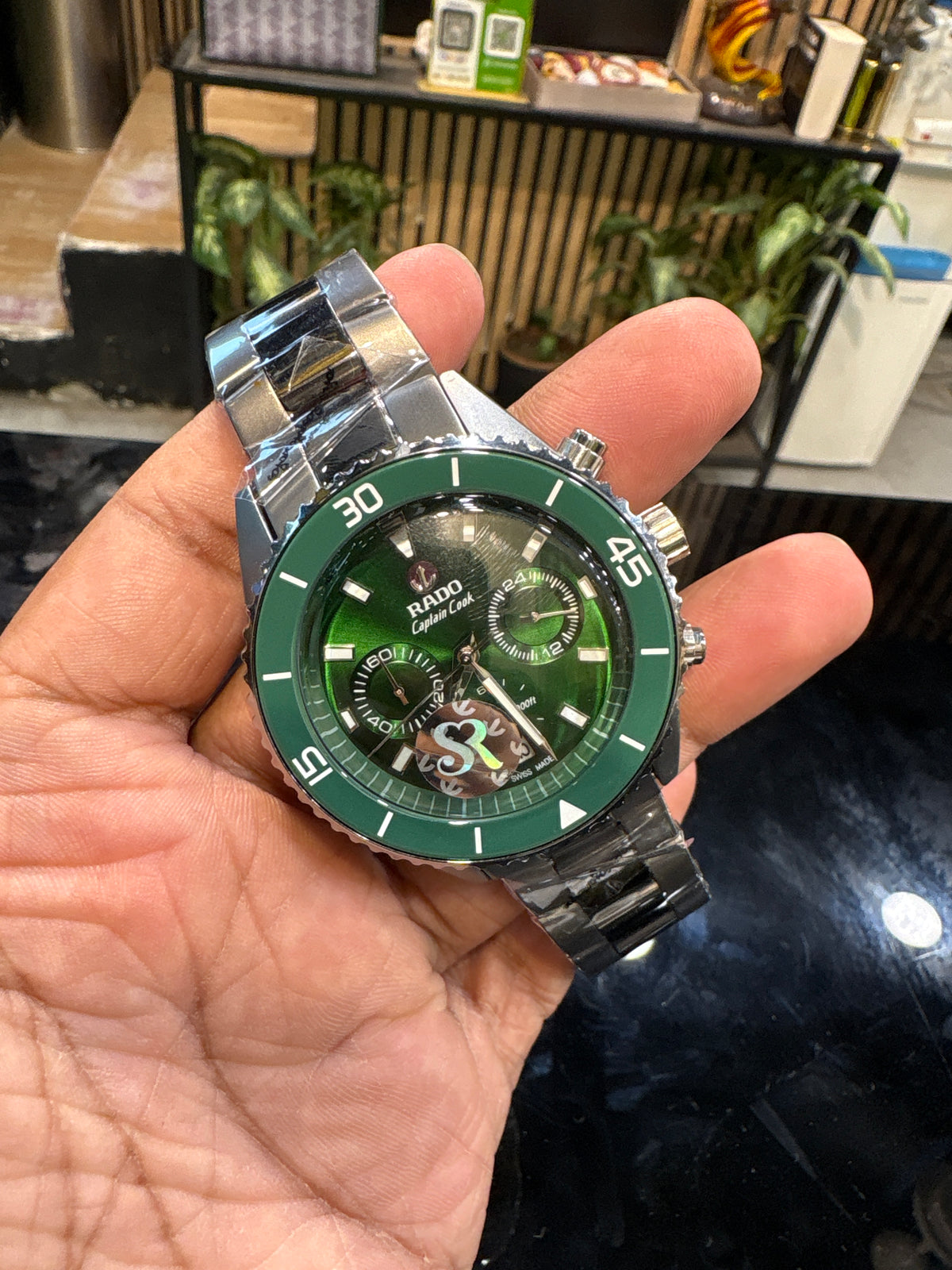 DAR RAD Silver Chain Green Dial Chrono Working Heavy Machinery Men’s Watch 991306