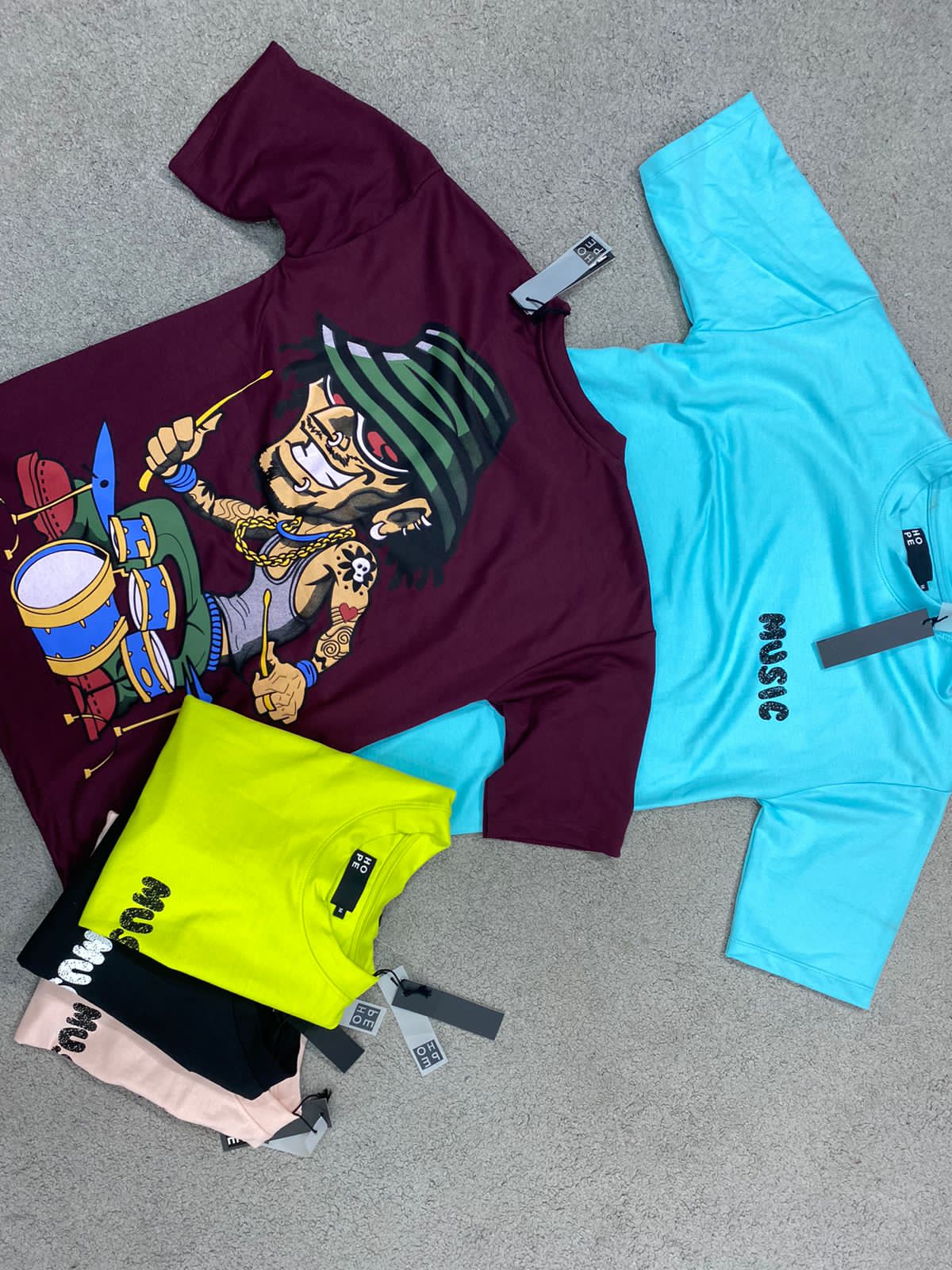 HOPE Neon Colour With Music Back Print Drop Shoulder TShirt 108601