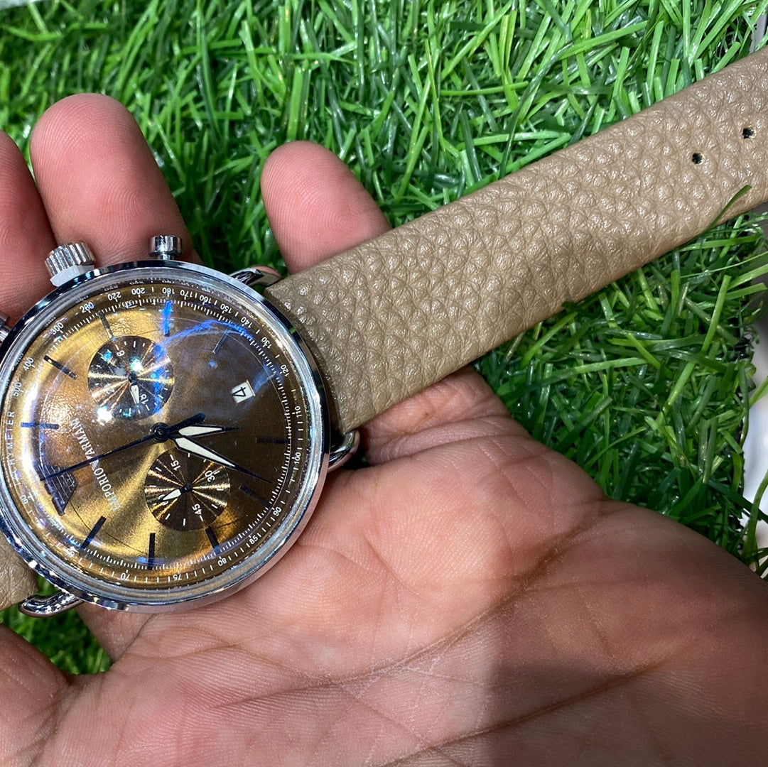 Mra Beige Leather Strap Brown Dial Men Watch