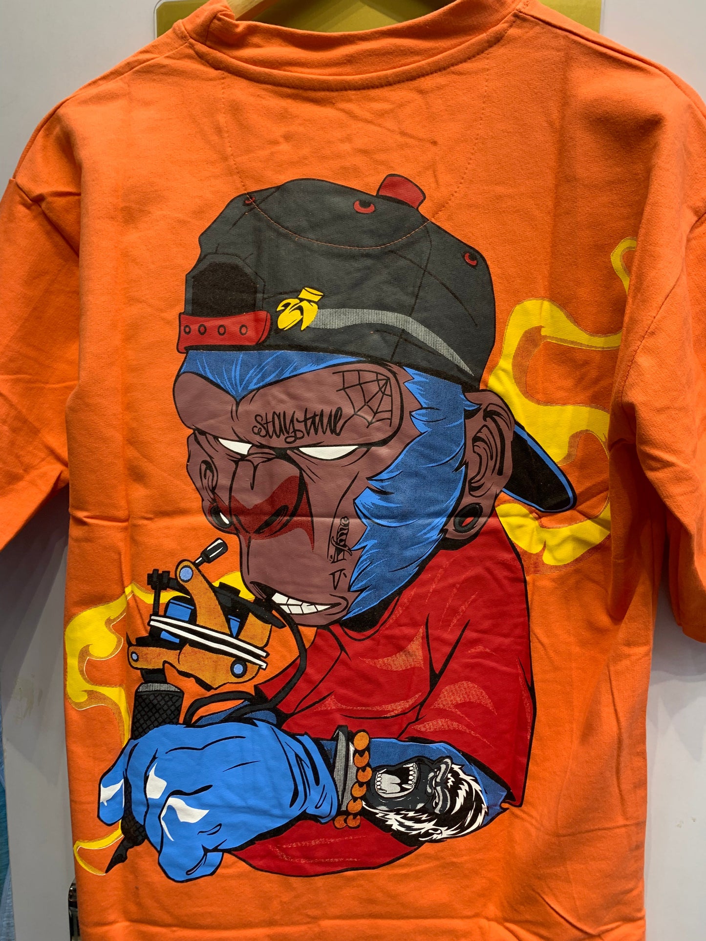 HOPE Orange Colour With Stay Time Back Print Drop Shoulder TShirt 1105025