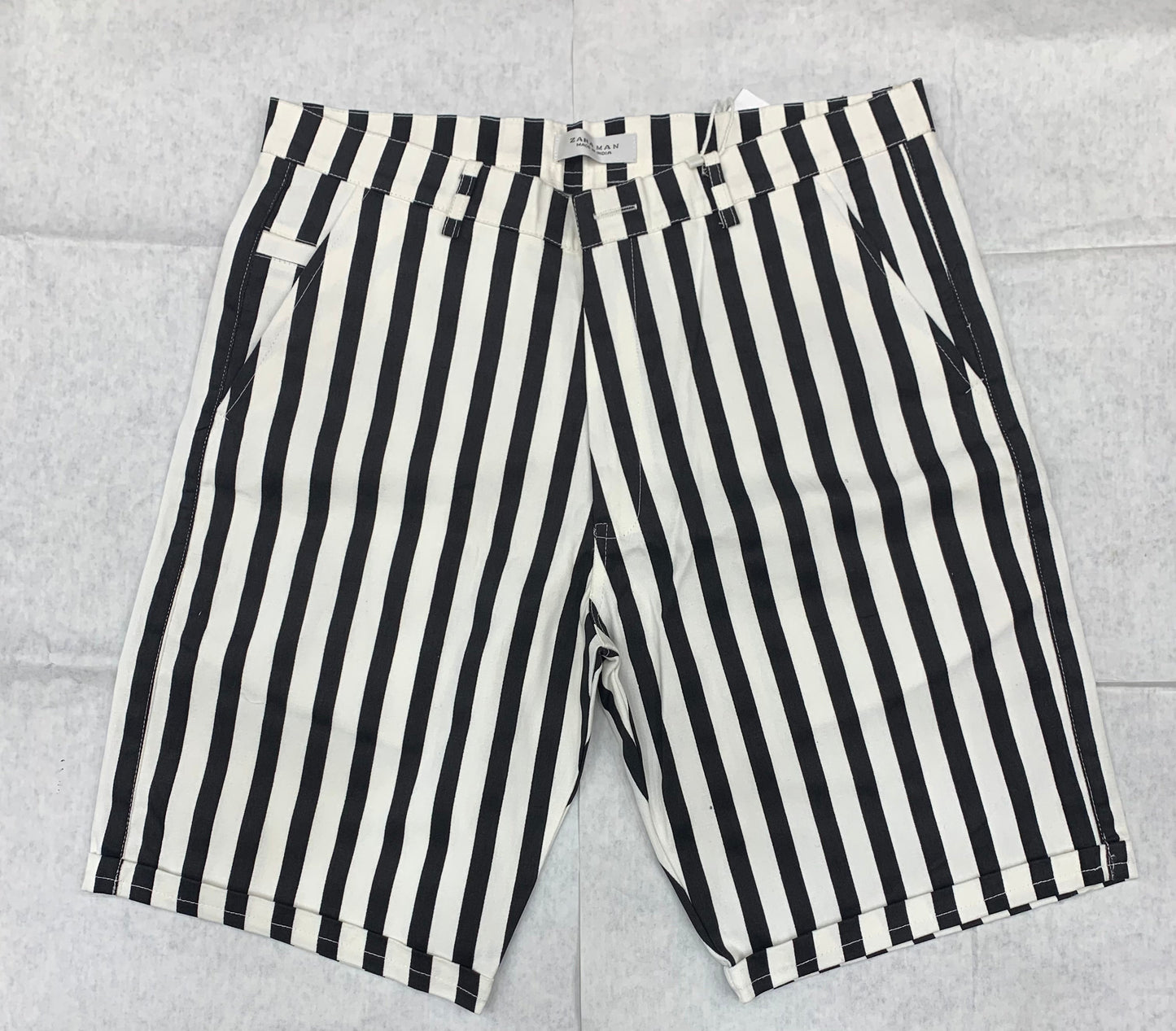 Zr Raz Black White Colour Line Design Denim Men Short 93303