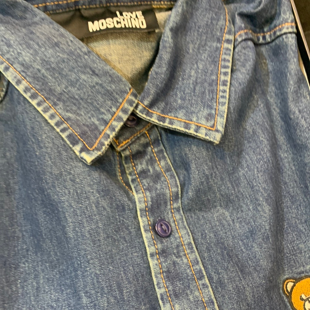 MOS SOM Light Blue Colour With Front Embroidery Design Full Sleeve Denim Shirt 32079