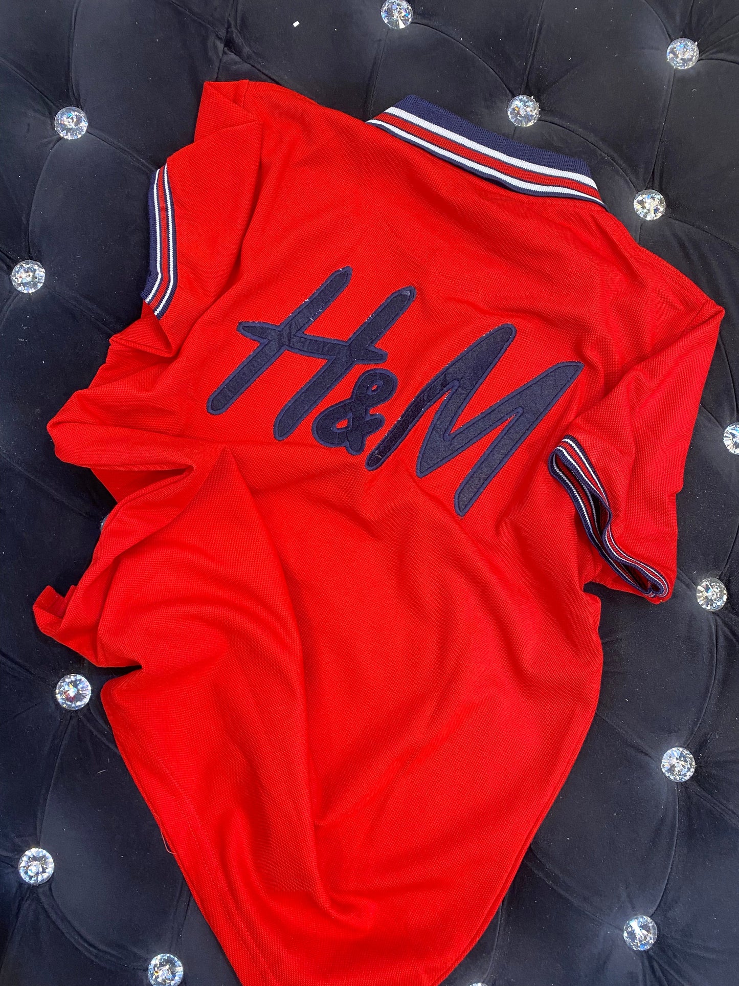 M&H Red Colour With MH logo Back Embroidery Collar Half Sleeve TShirt 4262703