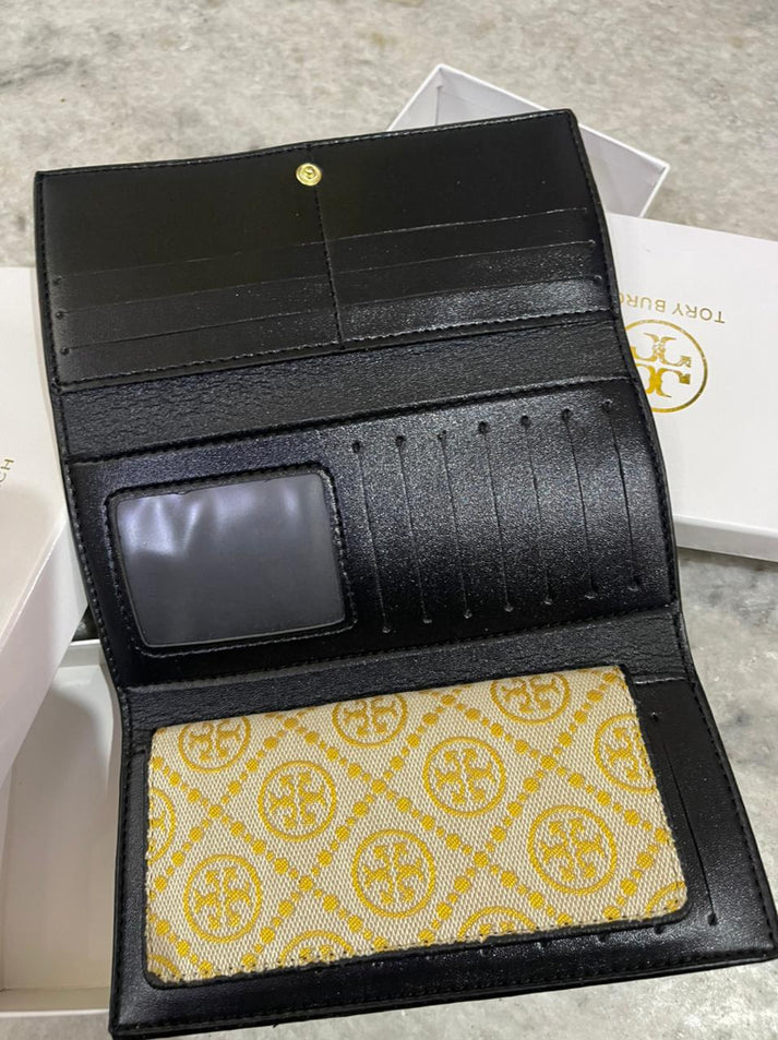 ROT TOR T MONOGRAM JACQUARD APRICOT THREE FOLD WALLET LEATHER LADIES WALLET
