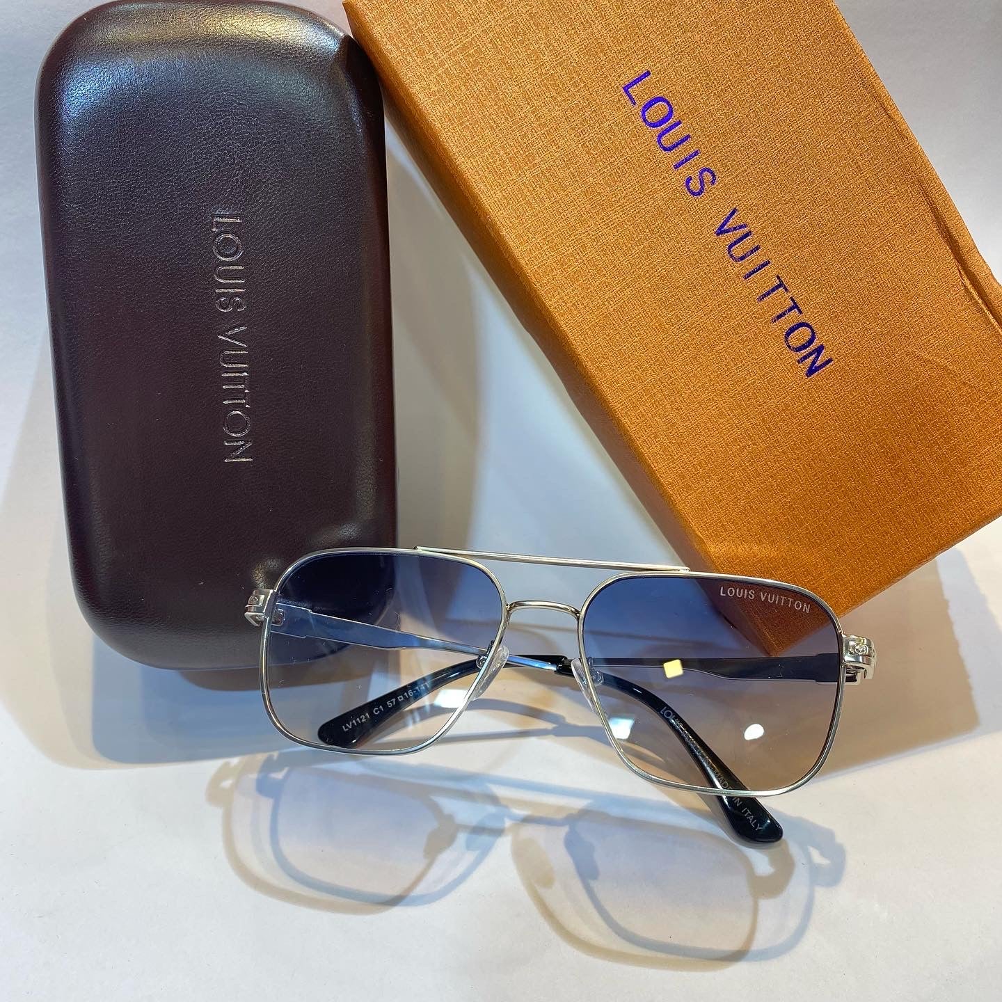 UOL Silver Frame Blue Shade Unisex Branded Sunglasses Lv1121 C6 57 16-141