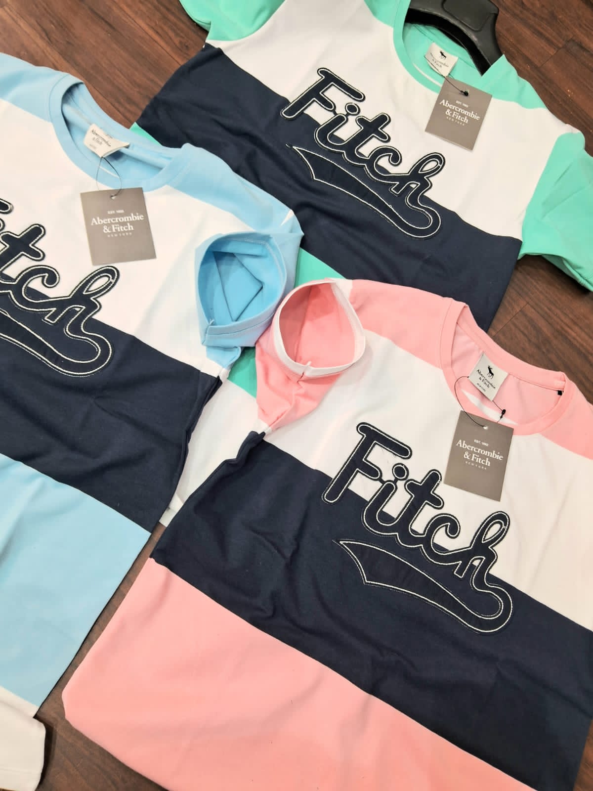 EBA Teal White Navy Blue Colour With Fitch Logo Embroidery Print Lycra Cotton Half Sleeve TShirt 298105