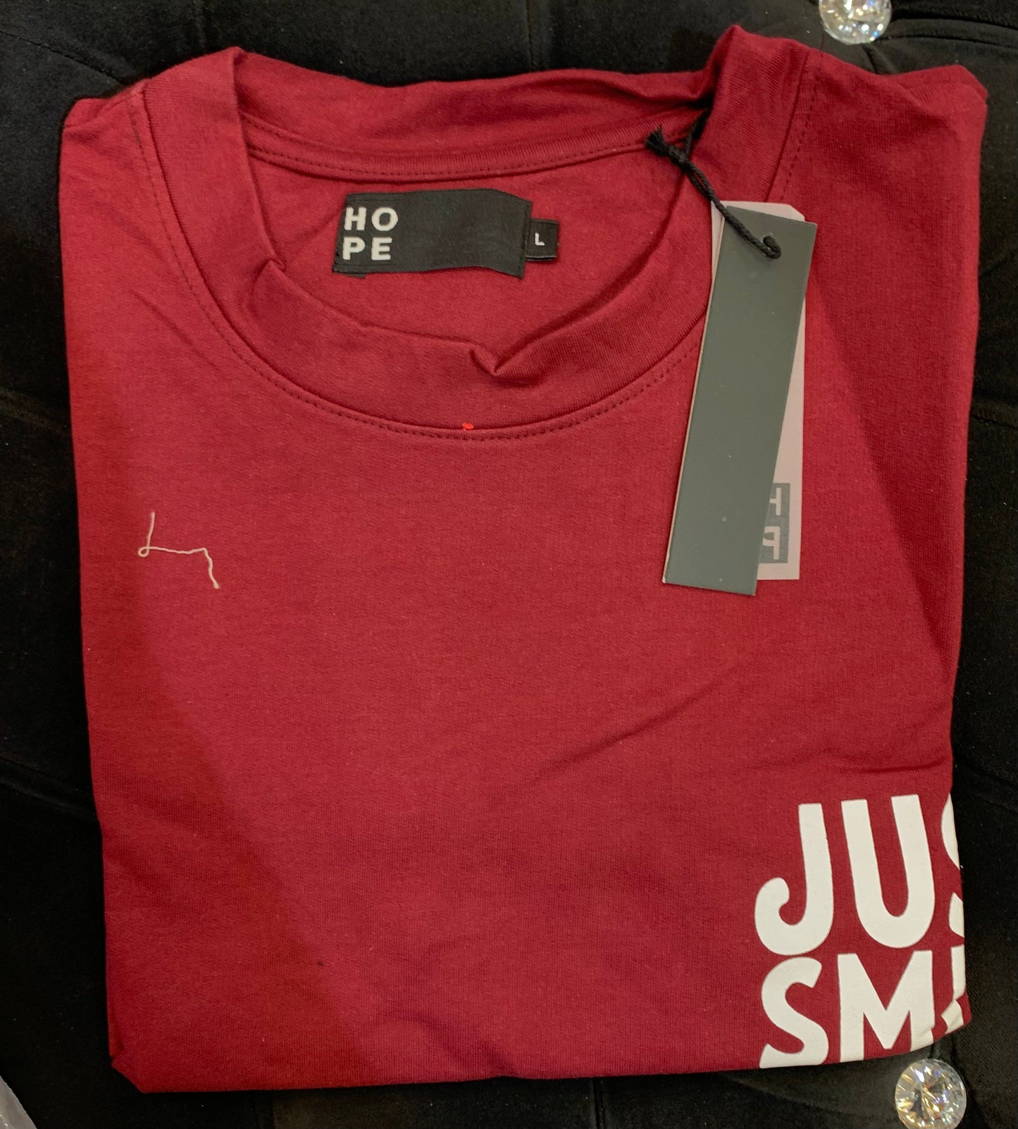 HOPE Maroon Colour With Just Smile Back Print Drop Shoulder TShirt 108605